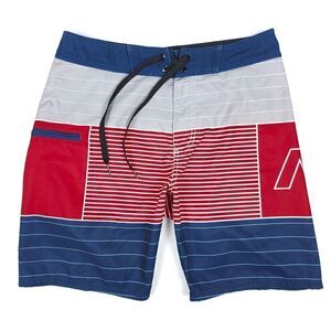 ANALOG Color Block Striped Board Shorts Swim Trunks Flag Red White Blue Mens 31